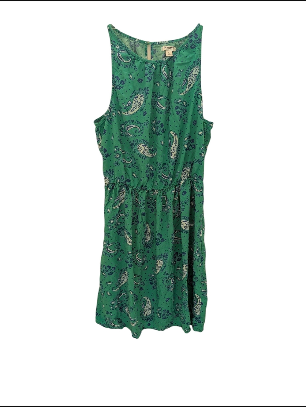 Old Navy Green Paisley Sleeveless Mini Dress - Navy & Cream Accents